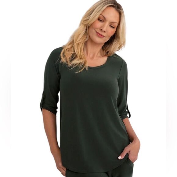 Sympli Asymmetrical 3/4 Sleeve Tunic Top with pocket. Seaweed color Size 6 - Picture 1 of 8